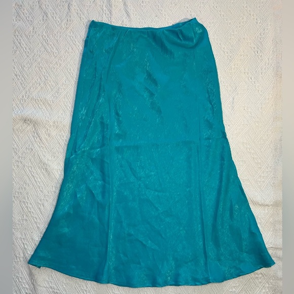 NWT Band of the Free Nida Satin Elastic Waist Midi Skirt turquoise mermaid sz S - Picture 2 of 7